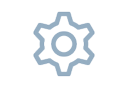 A simple blue gear icon on a white background. Description generated by AI